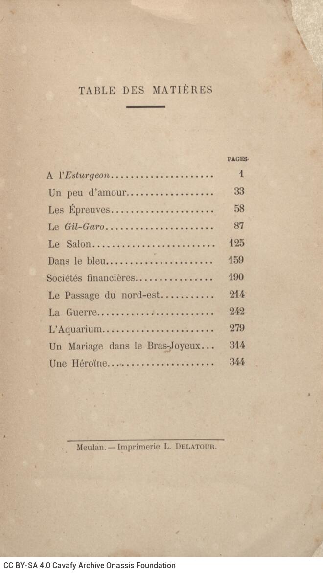 19 x 11,5 εκ. 10 σ. χ.α. + 345 σ. + 5 σ. χ.α., όπου στη ράχη η τιμή του βιβλίου “3 franc